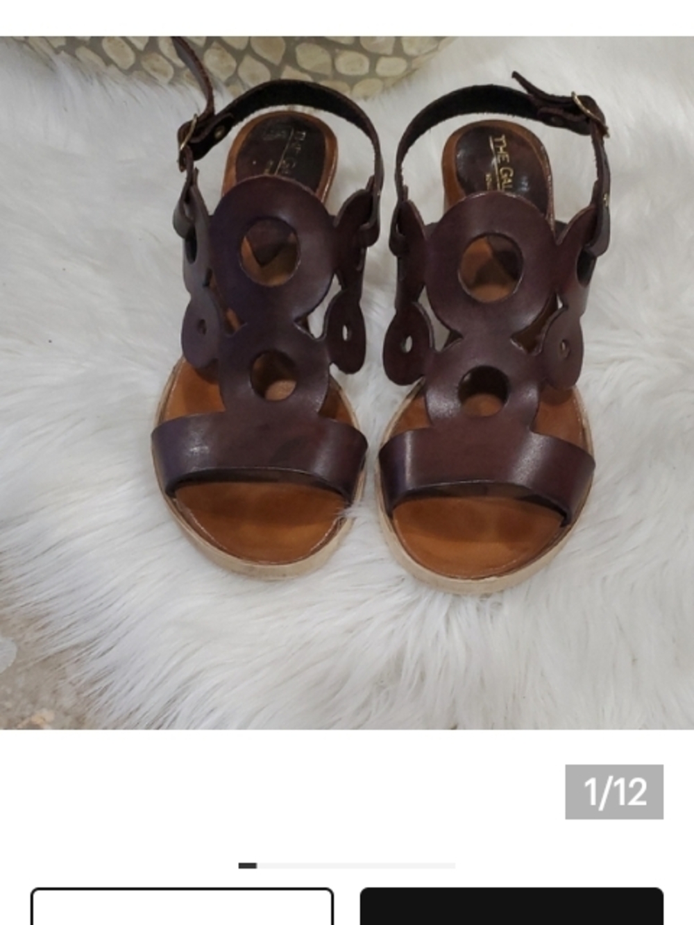 Stanley Dark Brown Leather Circle-Cut Wedge Sandals